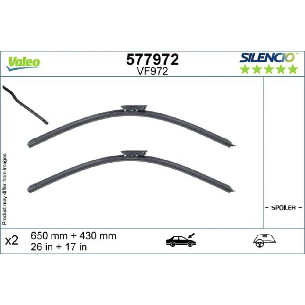 Front wiper blade set Valeo Silencio Flat 650 & 430 mm for Citroen C4 Cactus 2014-2018