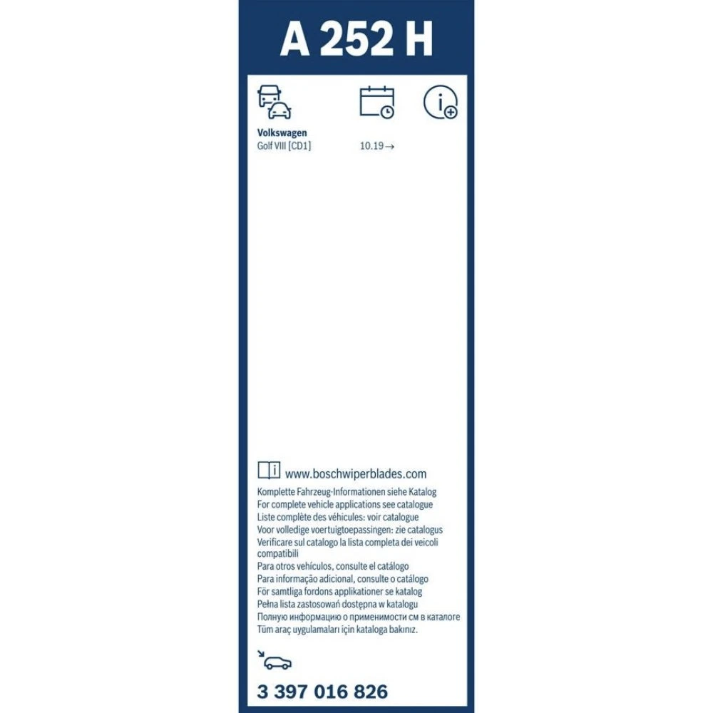 Rear wiper blade BOSCH Rear 250 mm for Volkswagen Talagon 2021-2026