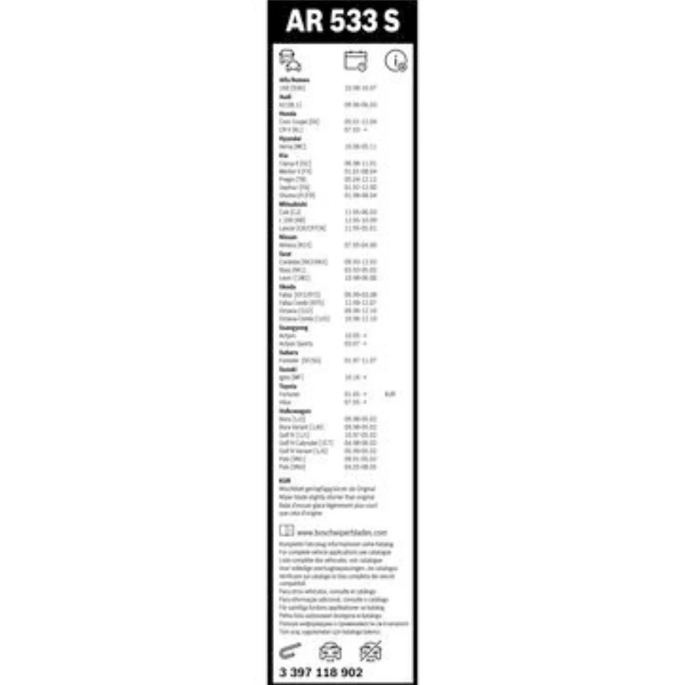 Front wiper blade set BOSCH AeroTwin 530 & 475 mm for Daihatsu Gran Move 1996-2002