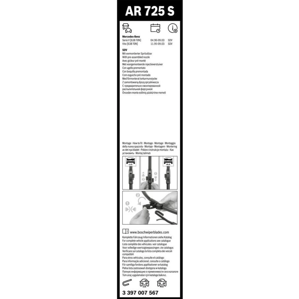 Front wiper blade set BOSCH AeroTwin 650 & 550 mm for Mercedes Vito 1995-2003