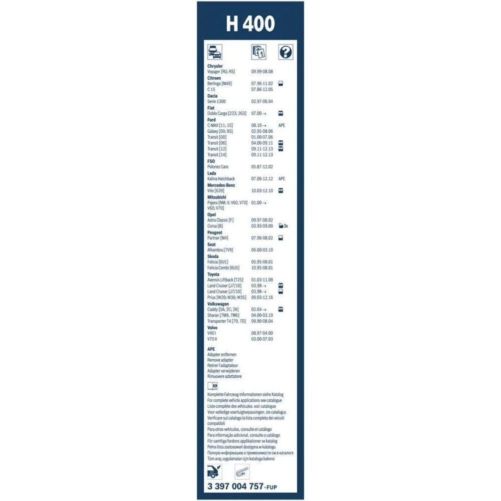 Rear wiper blade BOSCH Rear 400 mm for Daewoo Tacuma 2000-2011