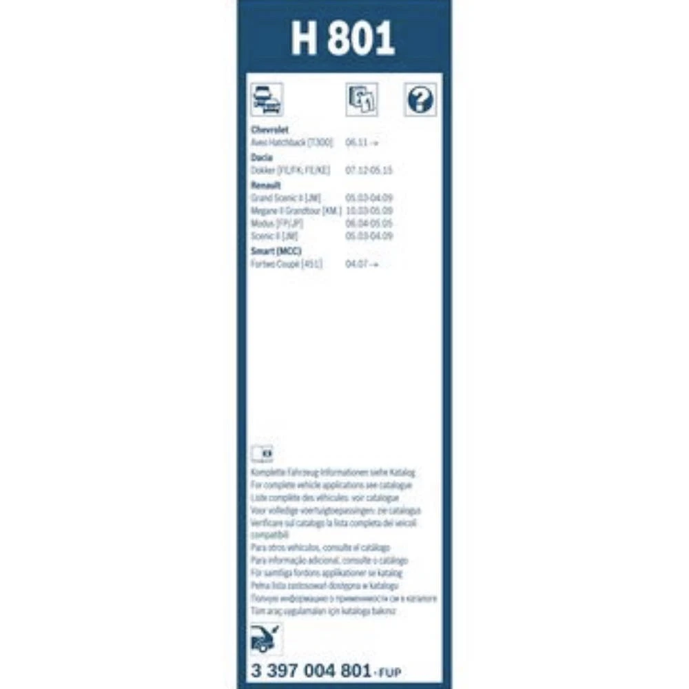 Rear wiper blade BOSCH Rear 260 mm for Smart Fortwo 2007-2014