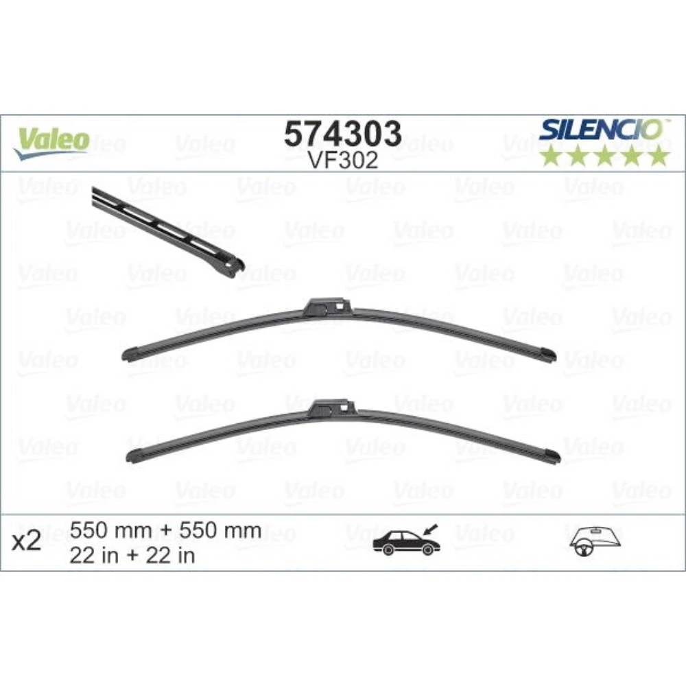 Front wiper blade set Valeo Silencio Flat 550 & 550 mm for Audi A4 2003-2008