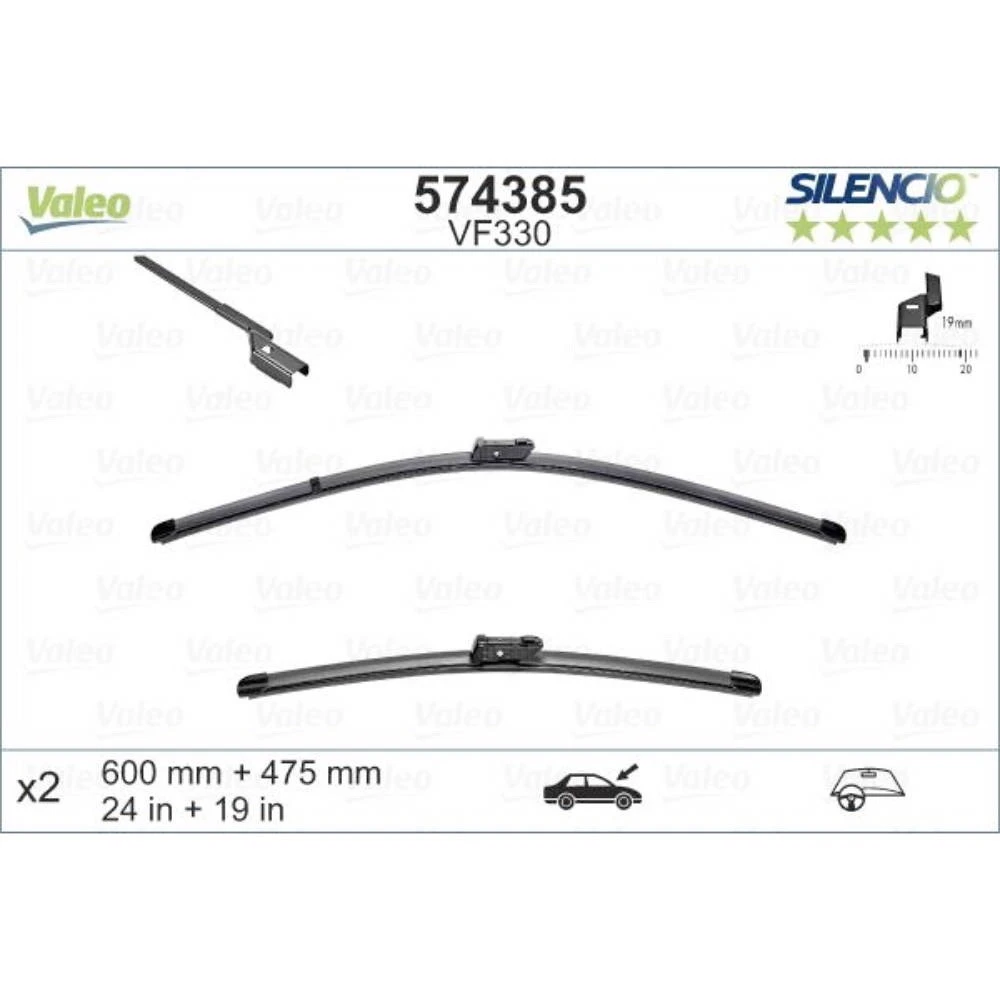 Front wiper blade set Valeo Silencio Flat 600 & 475 mm for Lync & Co Z10 2024-2026