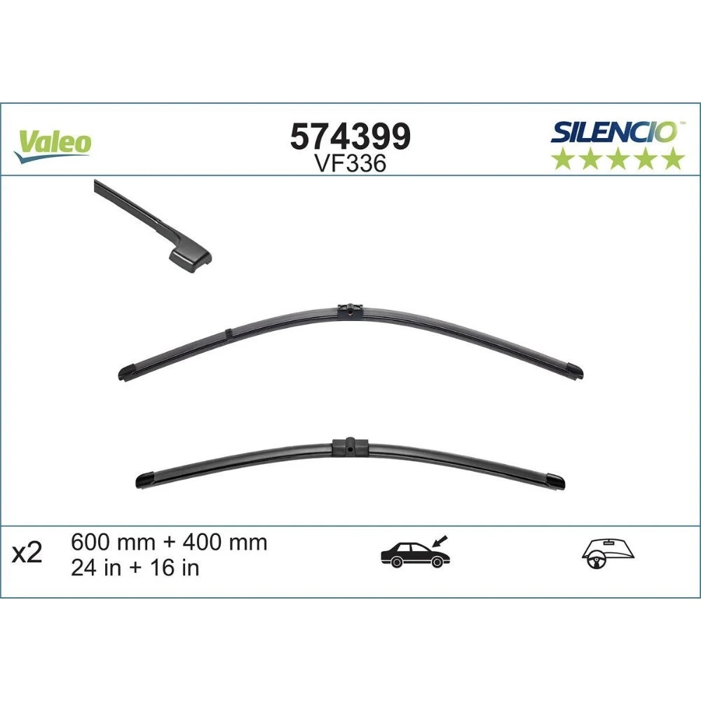 Front wiper blade set Valeo Silencio Flat 600 & 400 mm for BMW 3 Series 2005-2009