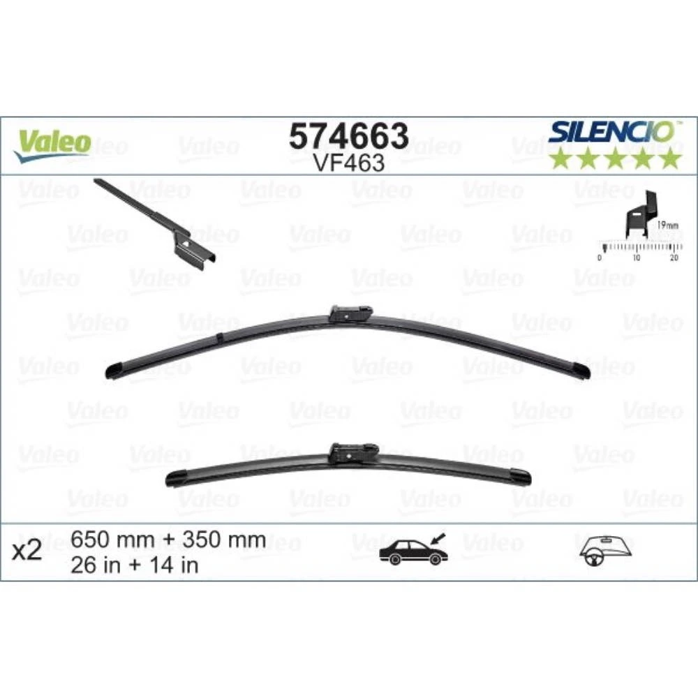 Front wiper blade set Valeo Silencio Flat 650 & 350 mm for Chevrolet Tracker | Trax 2 2012-2017