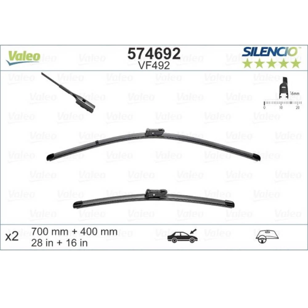Front wiper blade set Valeo Silencio Flat 700 & 400 mm for Volkswagen Touran 2 2015-2023