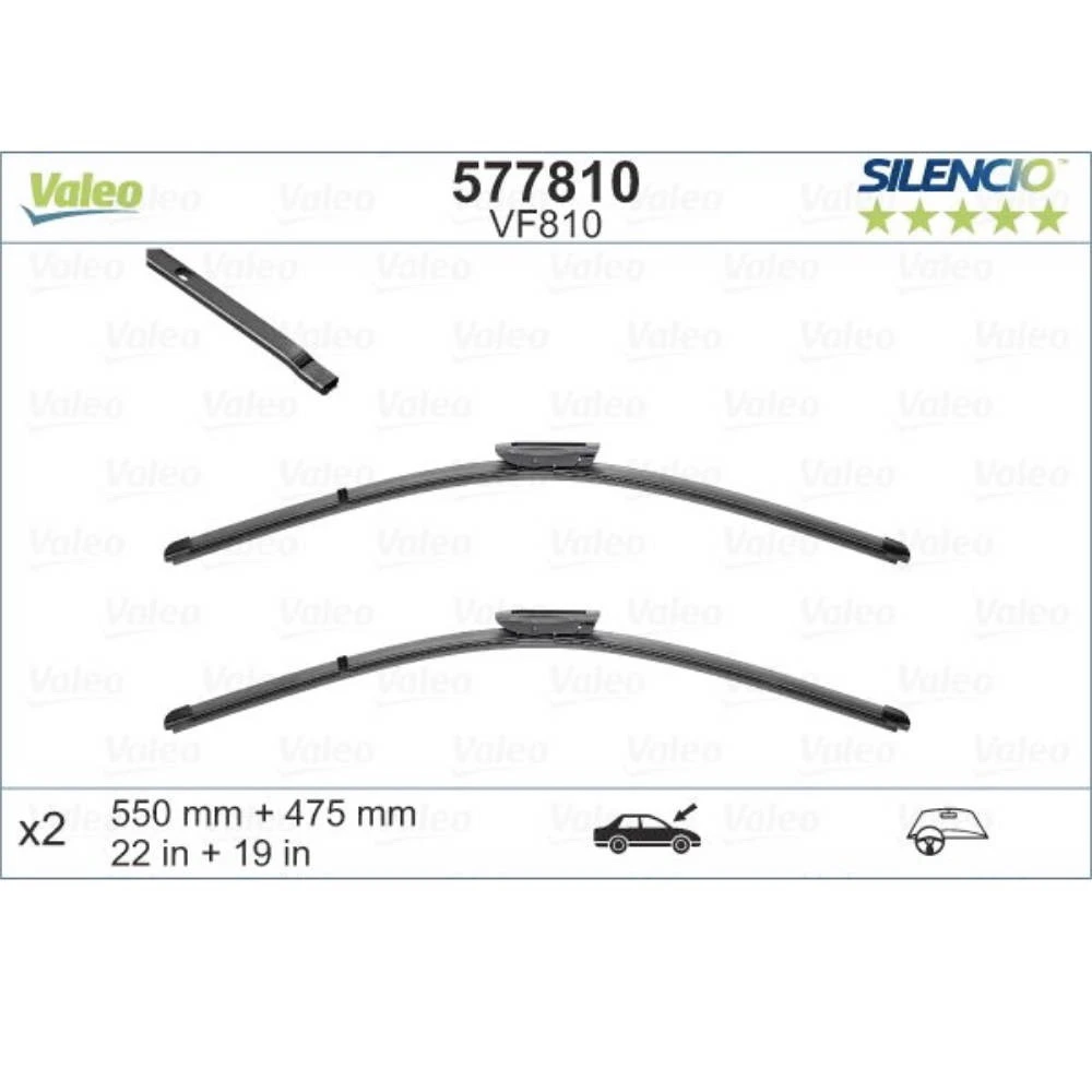 Front wiper blade set Valeo Silencio Flat 550 & 475 mm for Renault Sandero | Stepway 2 2015-2020
