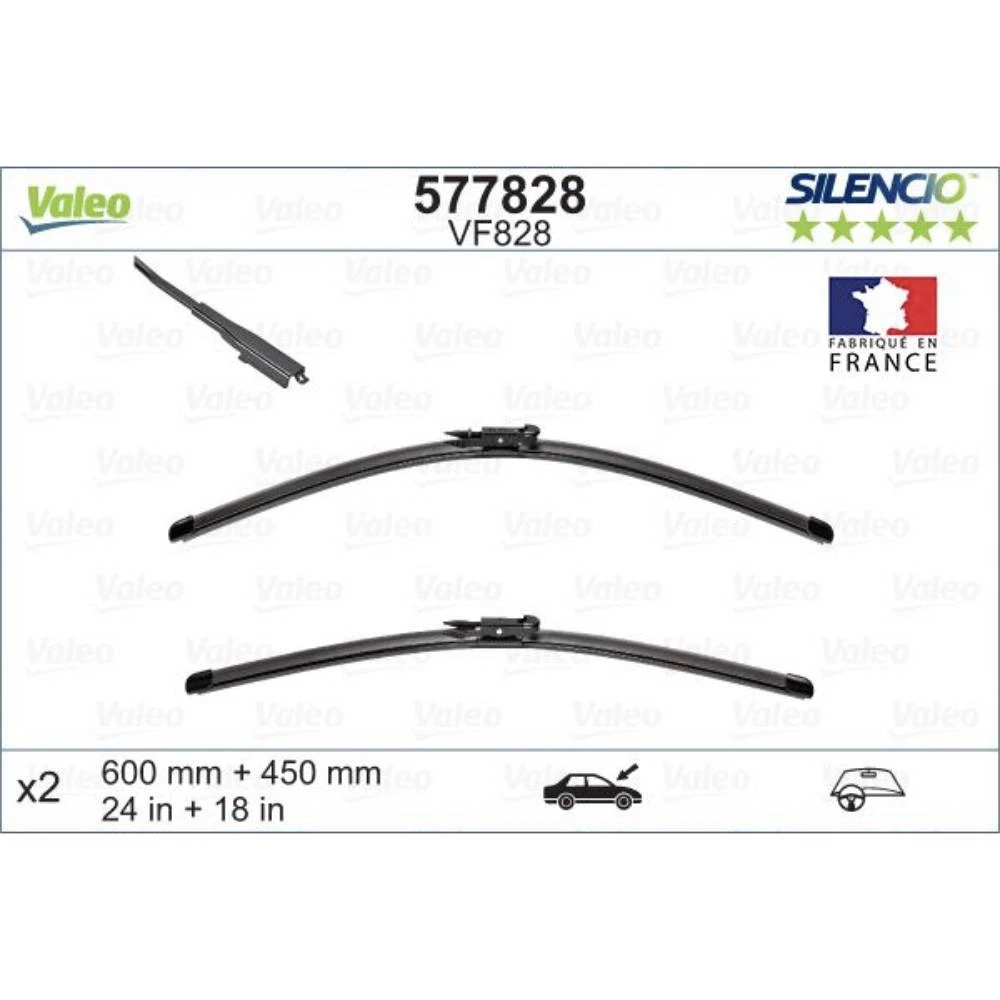 Front wiper blade set Valeo Silencio Flat 600 & 450 mm for Jaguar XF Sportbrake 2012-2017