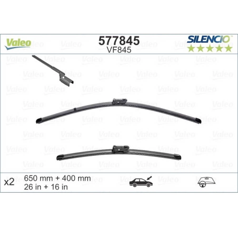 Front wiper blade set Valeo Silencio Flat 650 & 400 mm for Toyota Avensis 3 2015-2018