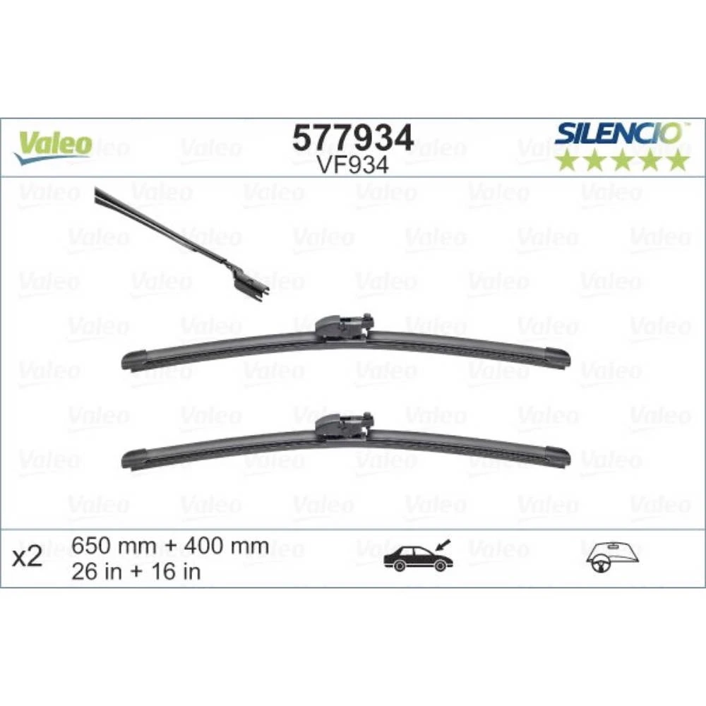 Front wiper blade set Valeo Silencio Flat 650 & 400 mm for Toyota C-HR 1 2016-2023