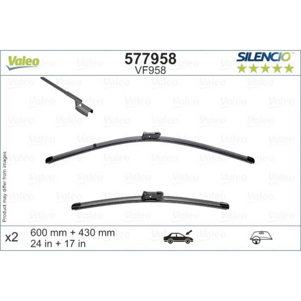 Front wiper blade set Valeo Silencio Flat 600 & 430 mm for MG HS eHS 2024-2026